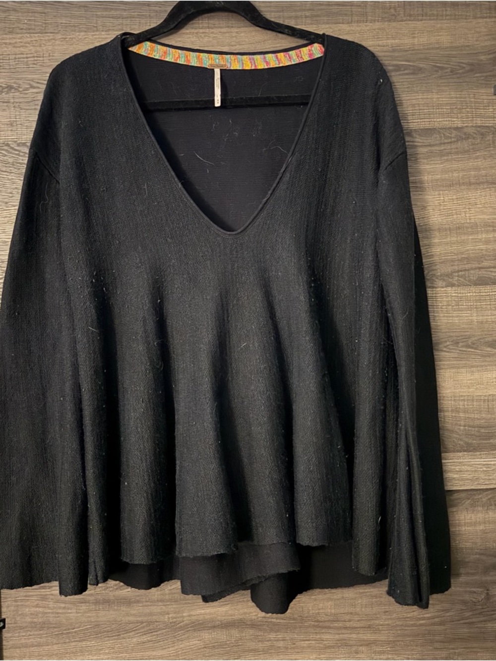 Free People Multicolor Trim Black Sweater